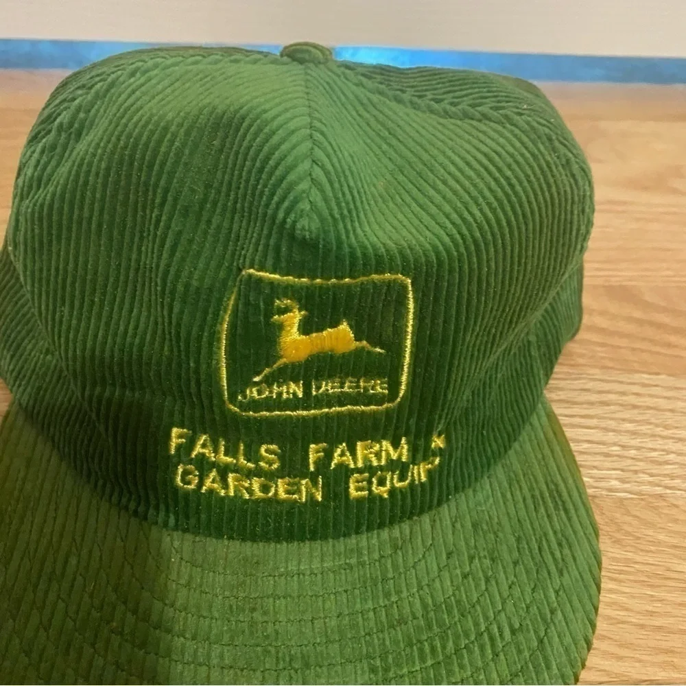 Vintage John Deere Corduroy Hat Falls Farm & Garden Equipment Snap Back USA